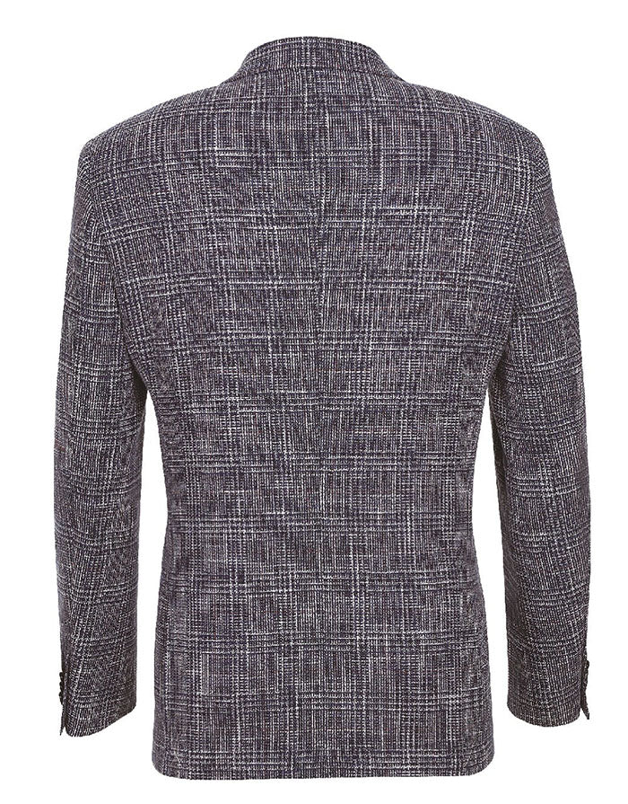 Renoir checkered Slim Fit Stretch Wool Linen Blend Tweed Plaid Blazer, displaying the collar.