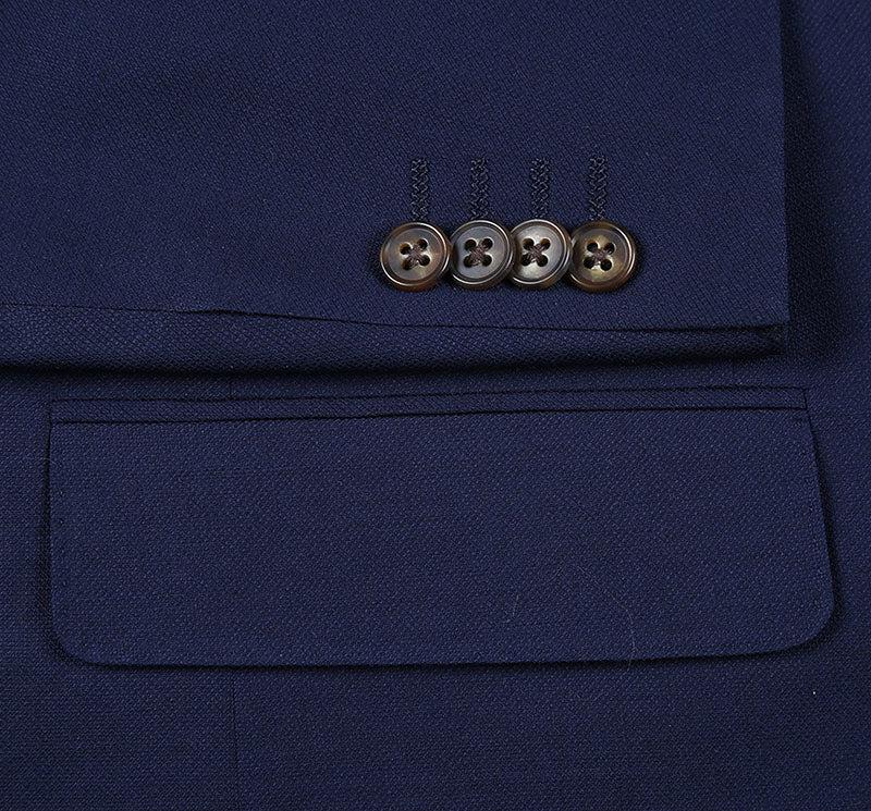 (52L) Wool Regular Fit Blazer Solid Color in Dark Navy