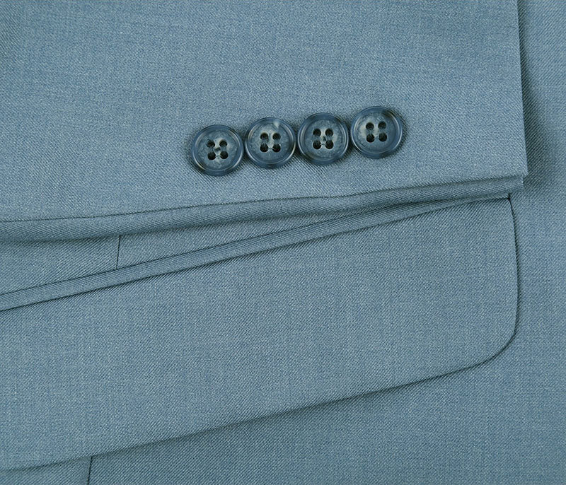 Renoir solid light blue Slim Fit 2 Piece Suit jacket, showing the collar and front buttons.