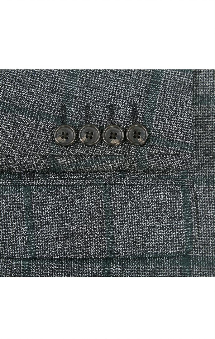 A Renoir Wool Blend Plaid Pattern Regular Fit 2 Button Blazer in Grayish Brown, featuring collar, buttons, and pockets.
