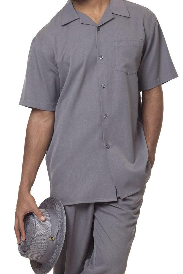 Men's 2 Piece Walking Suit Summer Short Sleeves in Gray