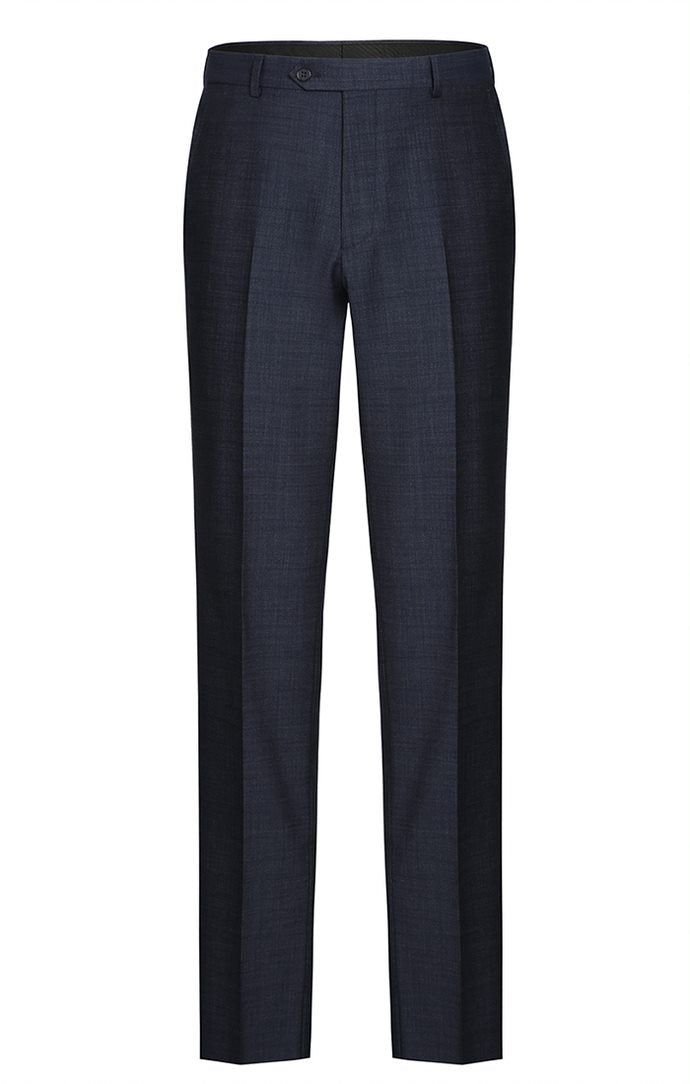 Renoir Wool Blend Regular Fit Suit 2 Piece Suit 2 Button in Navy solid trousers with pocket detail on a white background.