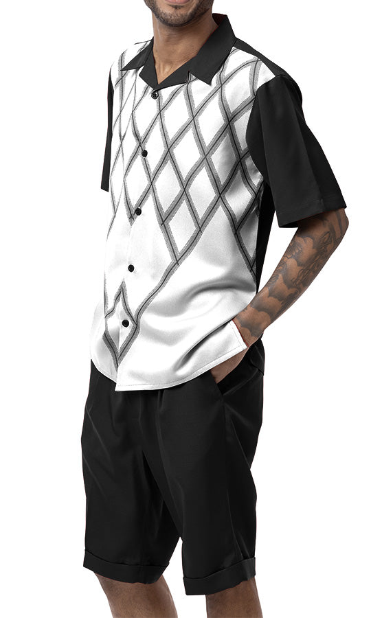 Black Criss Cross 2 Piece Short Sleeve Walking Suit with Shorts