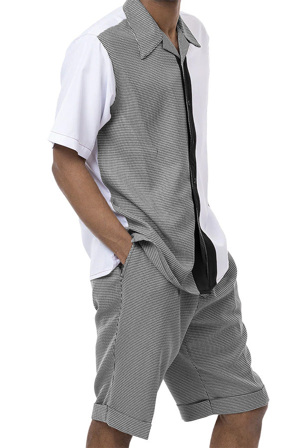 Black 2 Piece Short Sleeve Walking Suit Set with Shorts