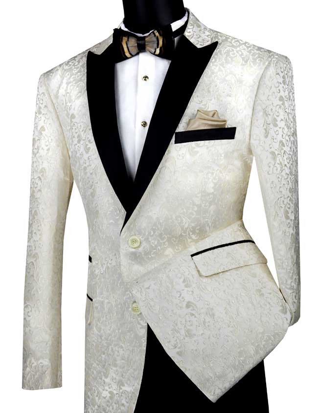 Ivory Suit With Check & Peak Lapels