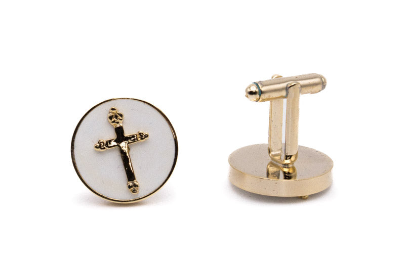 Gold Cross on White Men's Cuff Links Accessory Box