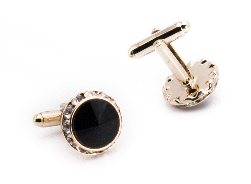 Black and Gold Round Crystal Men's Cuff Links Accessory Box
