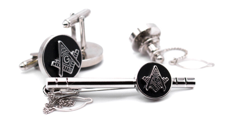 Freemasonry Black and Silver Men's Accessory Box 4 Piece Collection Set