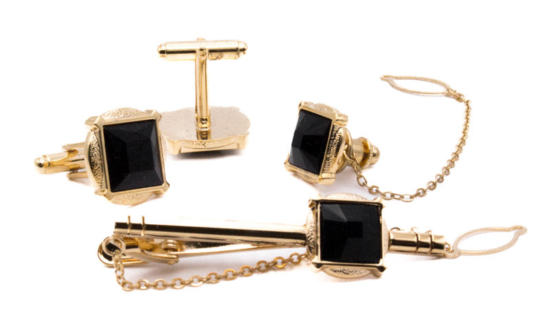 Black and Gold Men's Accessory Collection Box 4 Piece Set