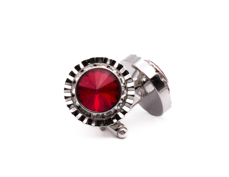 Silver Ruby Round Men's Accessory Box 4 Piece Collection Set