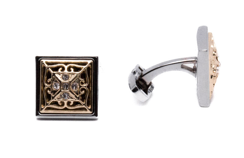 Silver and Gold Pattern Men's Accessory Box 4 Piece Collection Set
