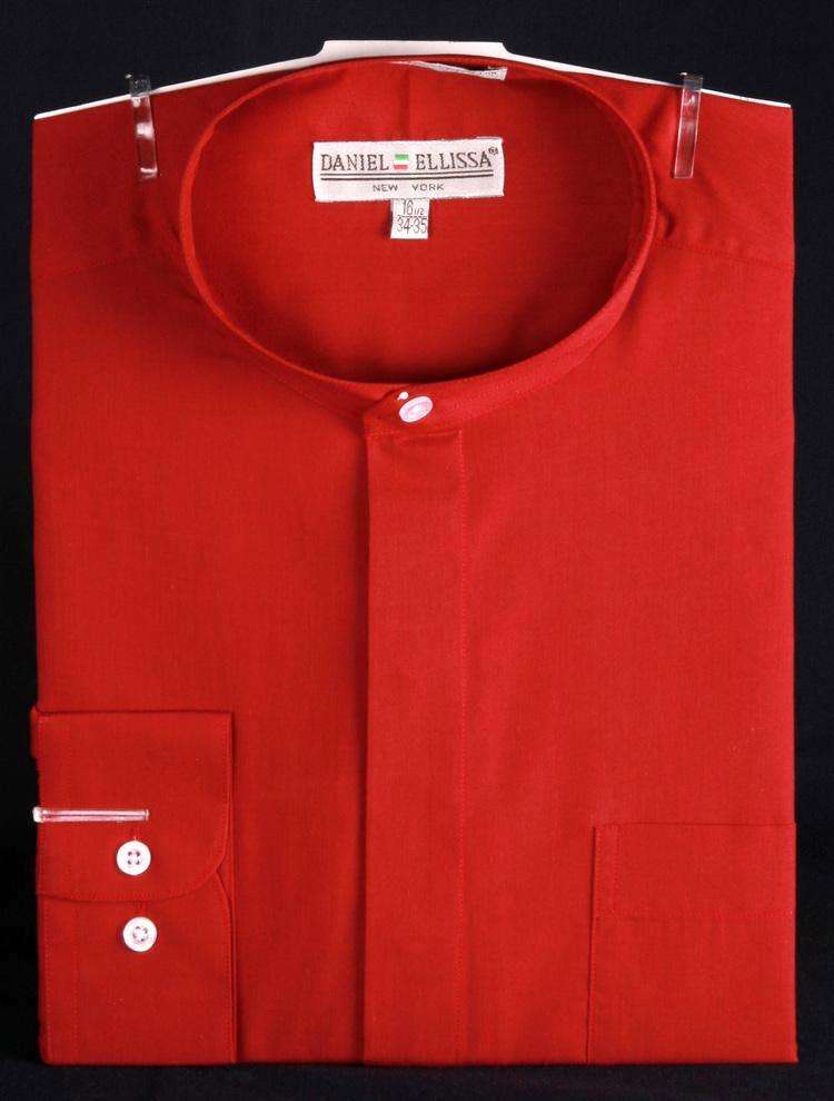 Basic Banded Collar Dress Shirt in Red