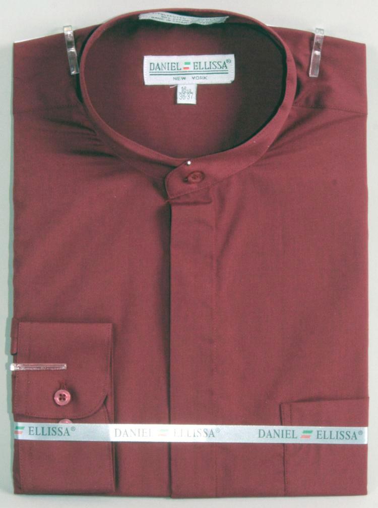 Basic Banded Collar Dress Shirt in Burgundy