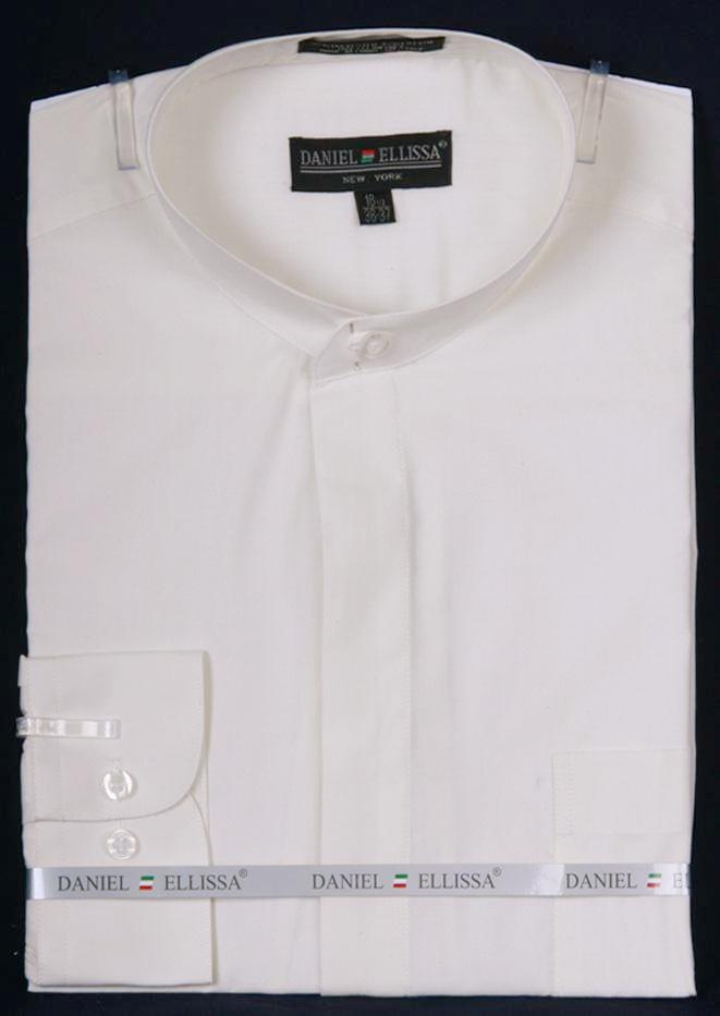 Basic Banded Collar Dress Shirt in Ivory | Suits Outlets Men's Fashion