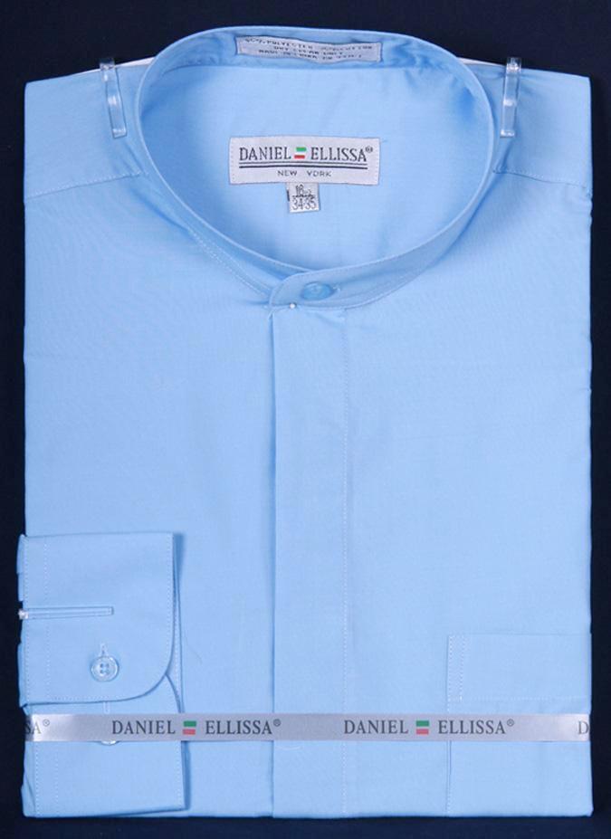 Basic Banded Collar Dress Shirt in Light Blue