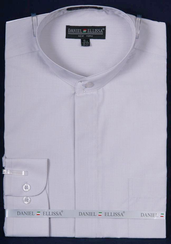 Basic Banded Collar Dress Shirt in Silver