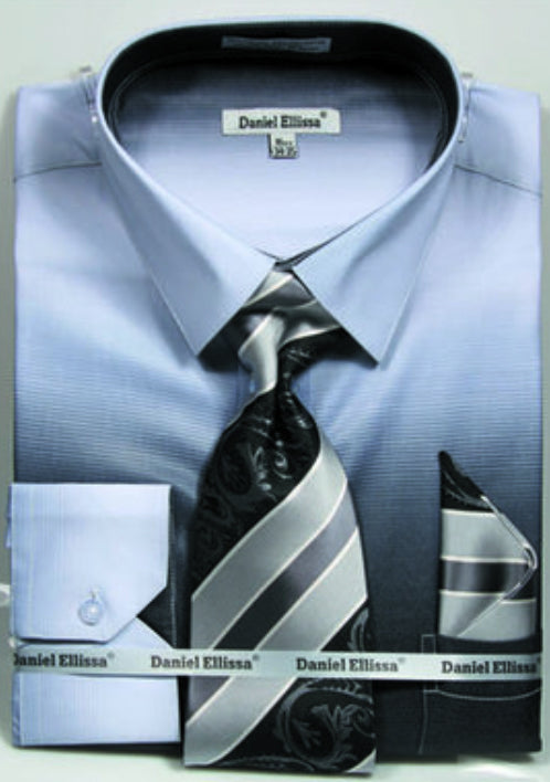Black Multi Color Printed Dress Shirt Set with Convertible Cuff