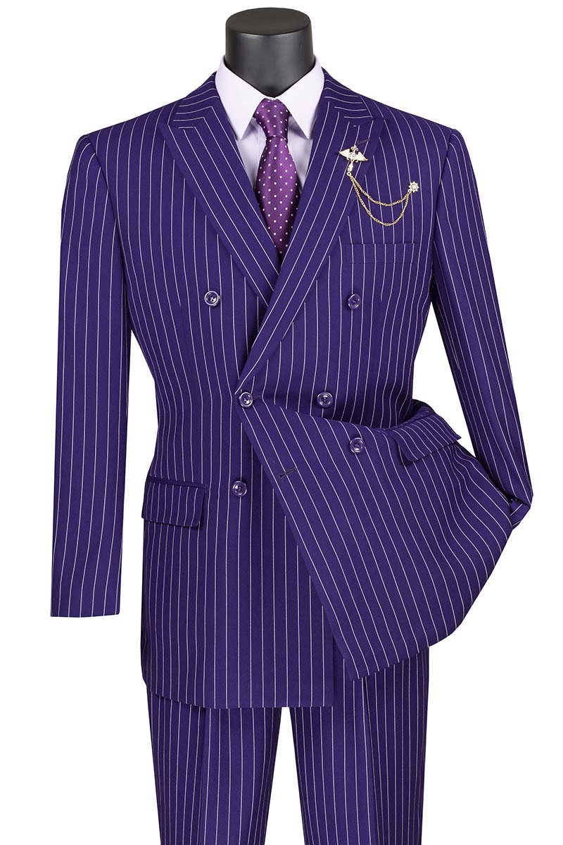 Rockefeller Collection - Double Breasted Stripe Suit Purple