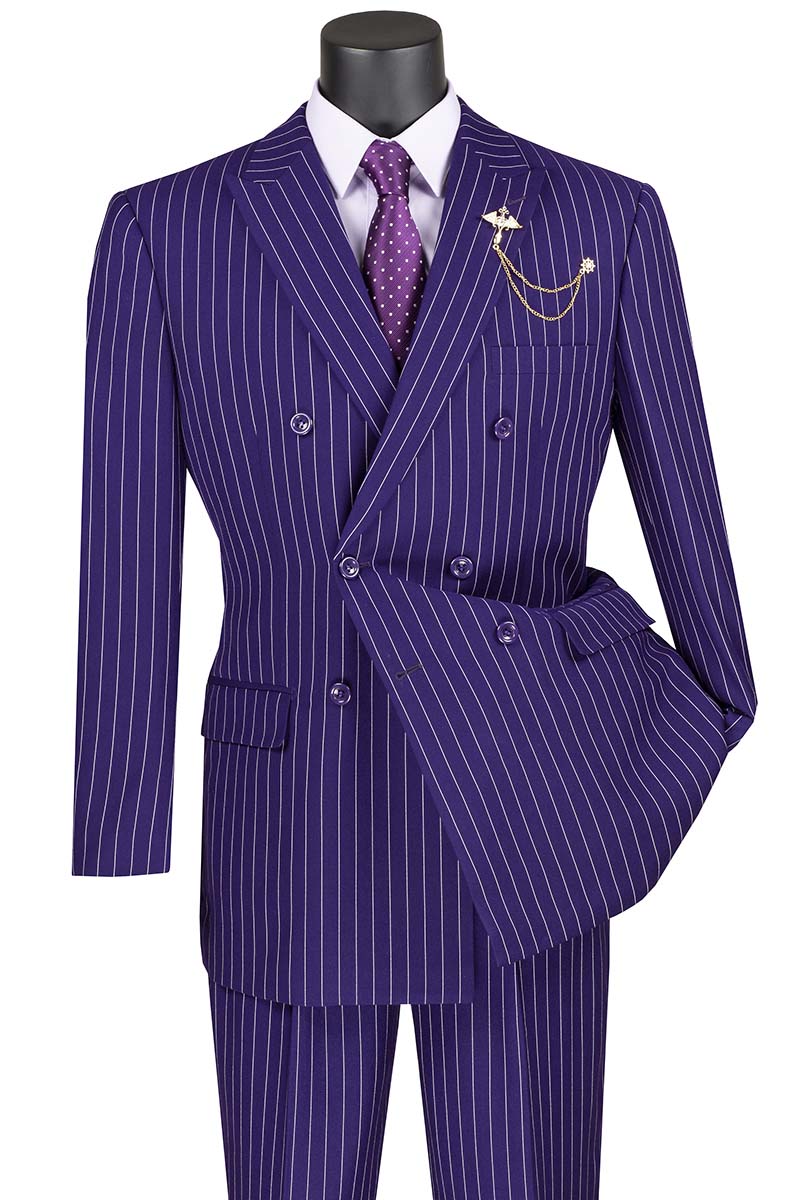  2 Pieces Suits for Men Pinstripe Double Breasted Slim