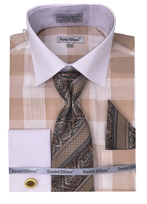 Mens Rust Tone on Tone Check Pattern Dress Shirt main image 0