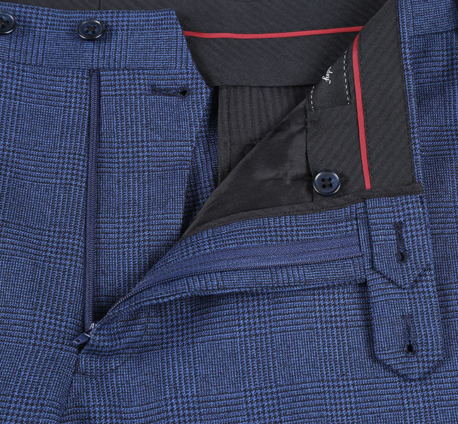 Detailed view of the checkered pocket on the English Laundry Blue Checked Slim Fit Suit Wool Blend jacket.