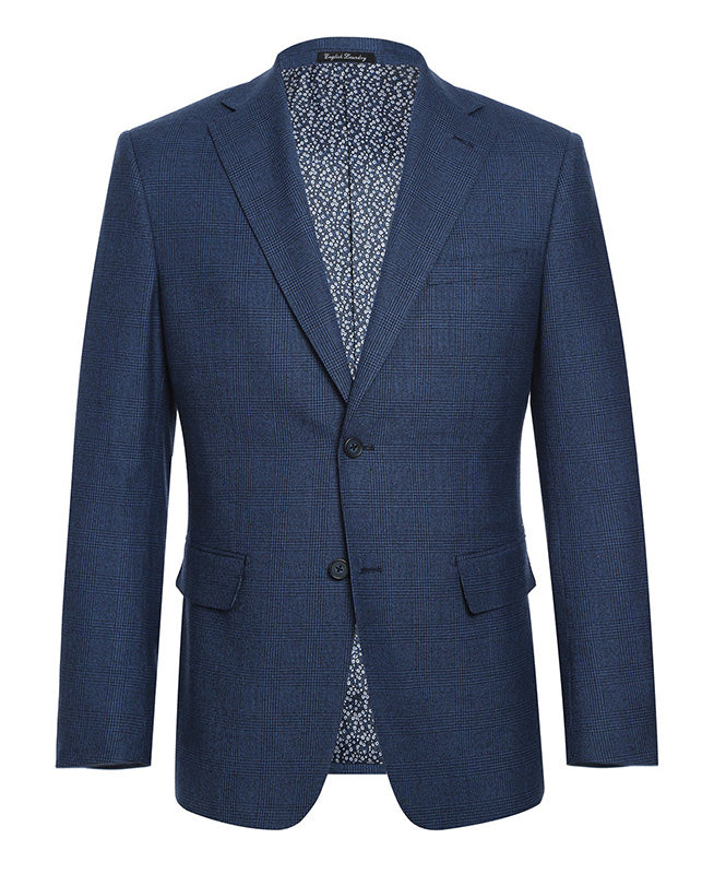 English Laundry Blue Checked Slim Fit Suit Wool Blend