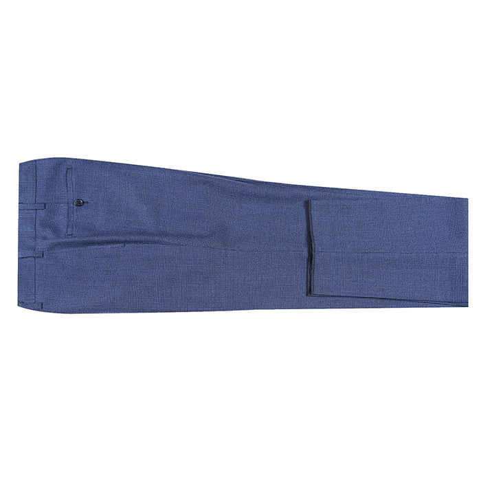 English Laundry Blue Checked Slim Fit Suit Wool Blend jacket, checkered, showing buttons and a pocket on a white background.