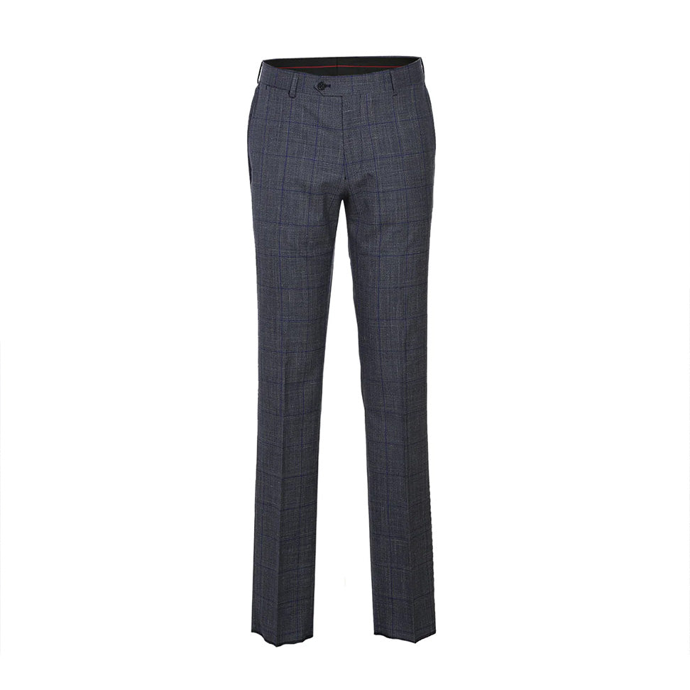 English Laundry 2-Piece Gray with Blue Windowpane Suit Wool Blend