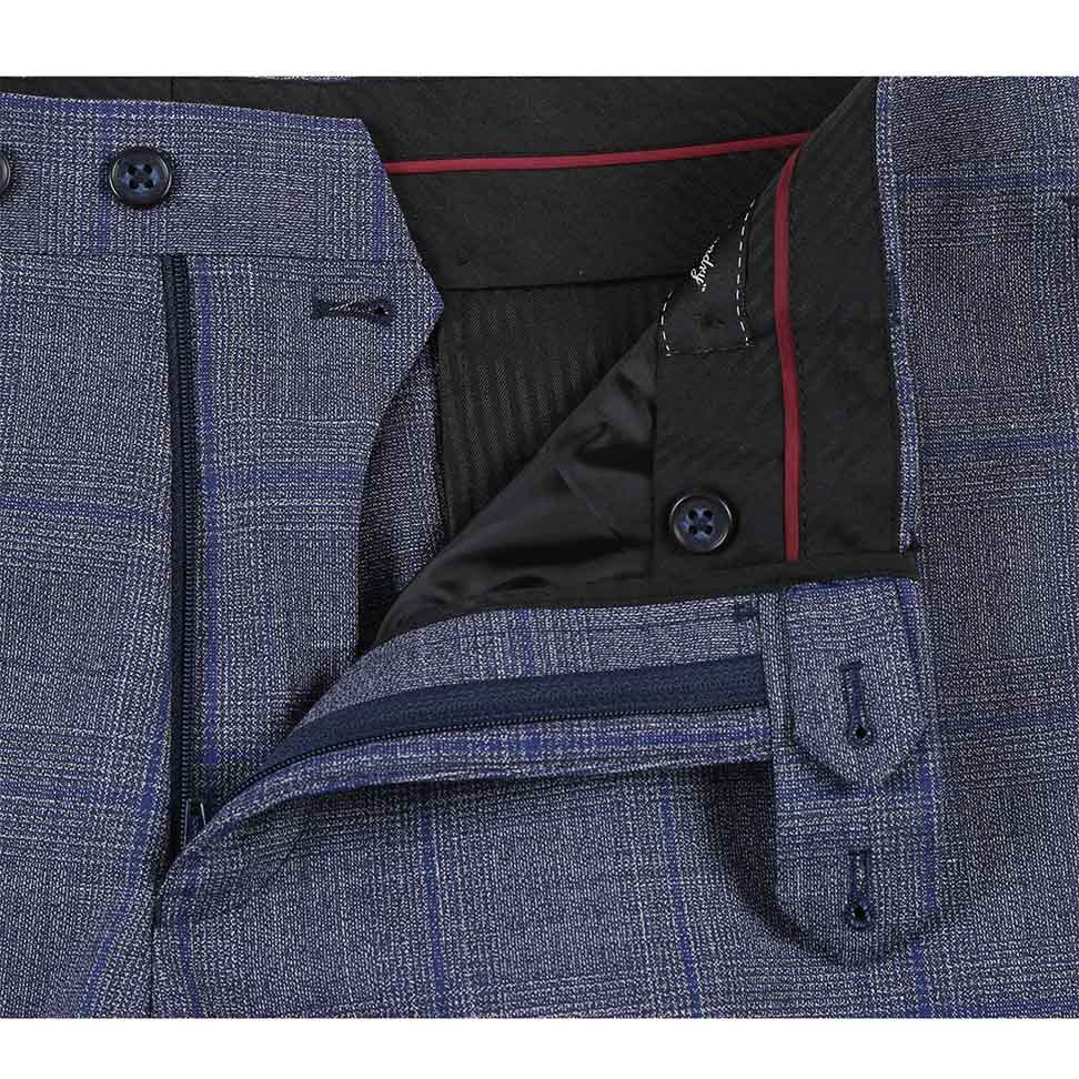 English Laundry 2-Piece Gray with Blue Windowpane Suit Wool Blend