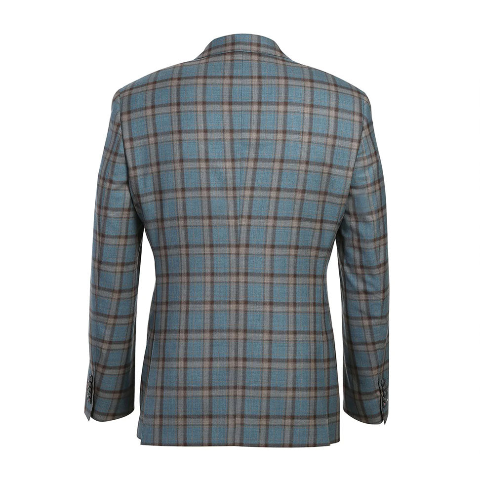 Close-up of the collar on the English Laundry 2-Piece Light Gray with Bronze Stereoscopic-Grid Slim Fit Suit Wool Blend.