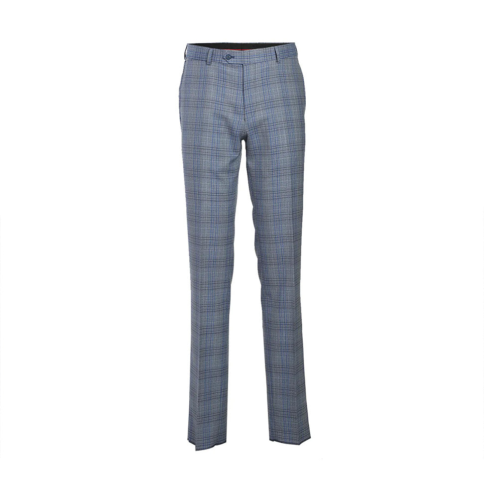 English Laundry Collection checkered light gray wool blend slim fit suit trousers on a white background.