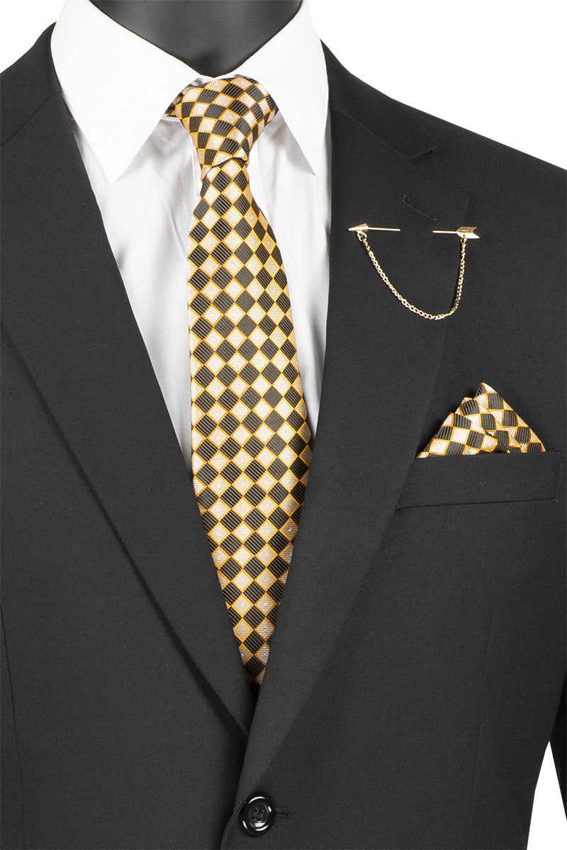 Nola Collection - Black Regular Fit 2 Piece Suit Flat Front Pants with 2″ Elastic Waist Band