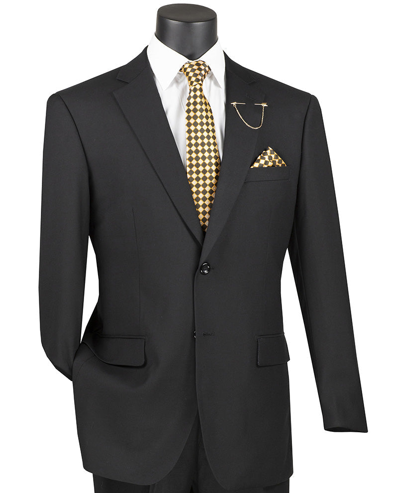 Nola Collection - Black Regular Fit 2 Piece Suit Flat Front Pants with 2″ Elastic Waist Band