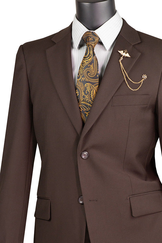Nola Collection - Brown Regular Fit 2 Piece Suit Flat Front Pants with 2″ Elastic Waist Band