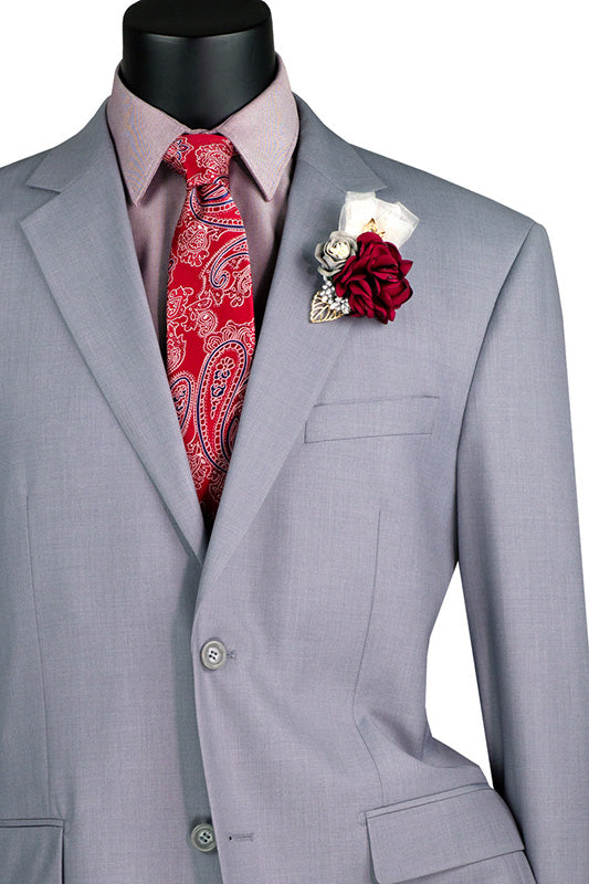 Nola Collection - Light Gray Regular Fit 2 Piece Suit Flat Front Pants with 2″ Elastic Waist Band