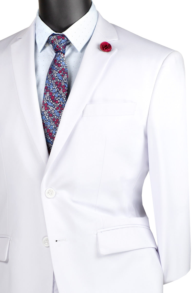 Nola Collection - White Regular Fit 2 Piece Suit Flat Front Pants with 2″ Elastic Waist Band