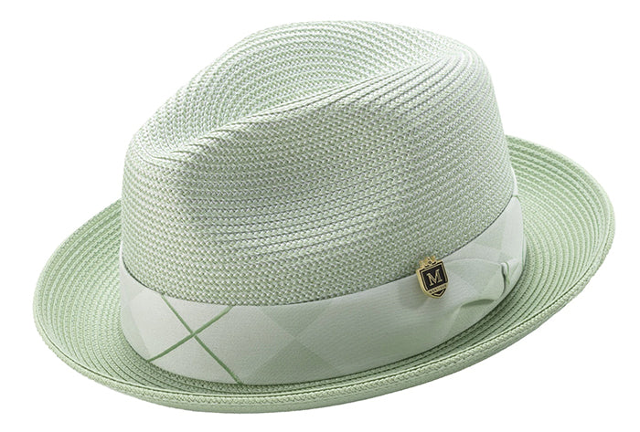Braided Two Tone Stingy Brim Pinch Fedora Hat in Apple