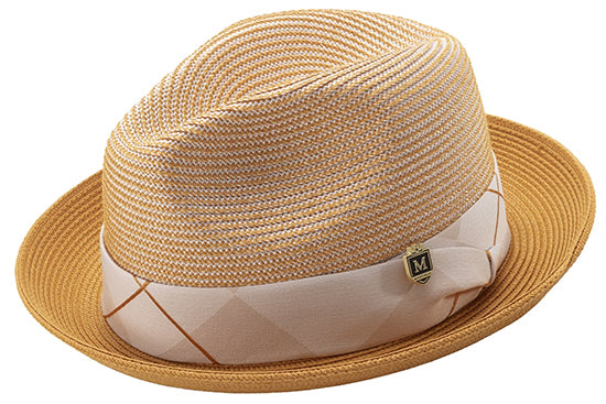 Braided Two Tone Stingy Brim Pinch Fedora Hat in Gold