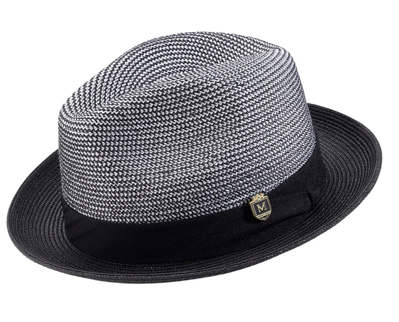 Black 2" Brim Pinch Braided Fedora With Matching Ribbon