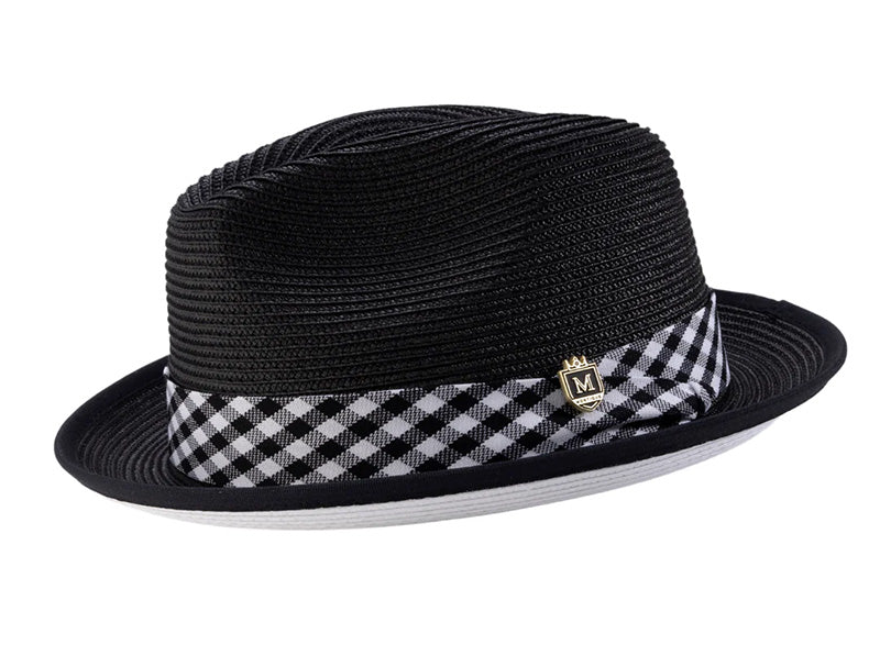 Black Stingy Brim Pinch Fedora with White Bottom