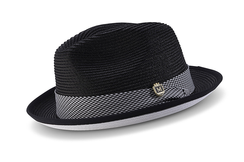 Black Braided Stingy Brim Pinch Fedora with White Bottom