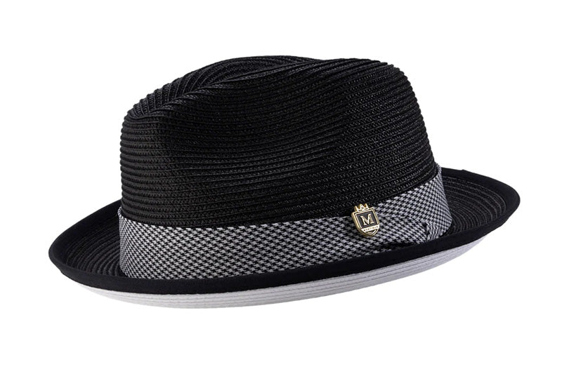 Black Braided Stingy Brim Pinch Fedora with White Bottom