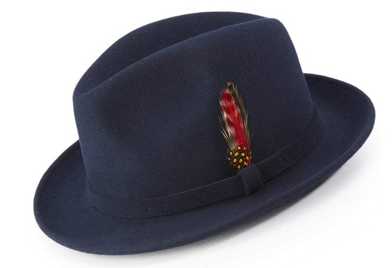 Navy Dress Hat Center Crease Stingy Snap Brim