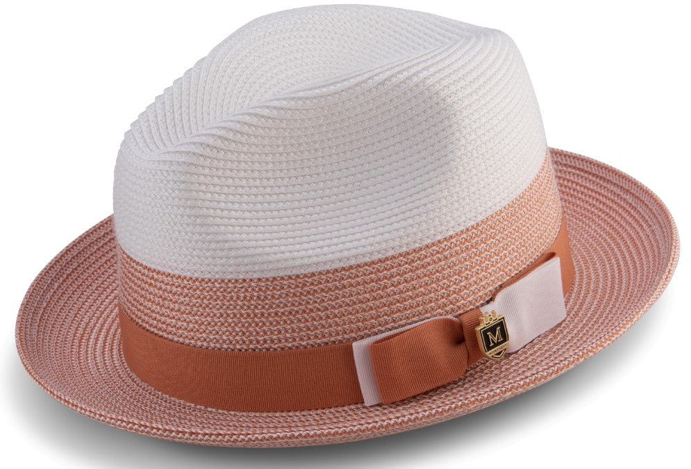 Men's Braided Straw Fedora Two Tone Weave in Apricot