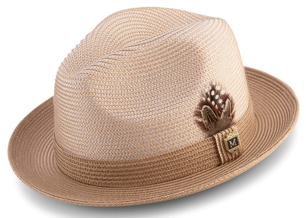 Tan Braided Two Tone Stingy Brim Pinch Fedora