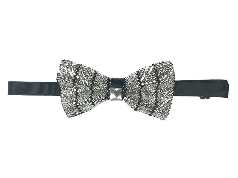White Black Sparkling Crystal Adjustable Men's Bowtie Accessory Box
