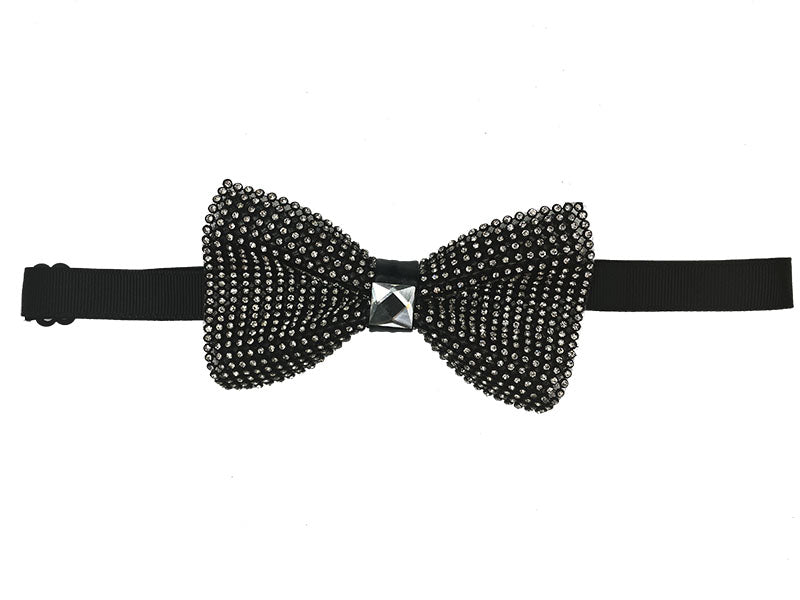 Black and White Sparkling Crystal Adjustable Men's Bowtie Accessory Box