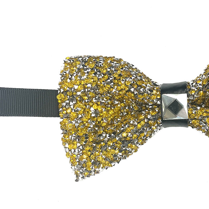 Gold Sparkling Crystal Adjustable Men's Bowtie Accessory Box