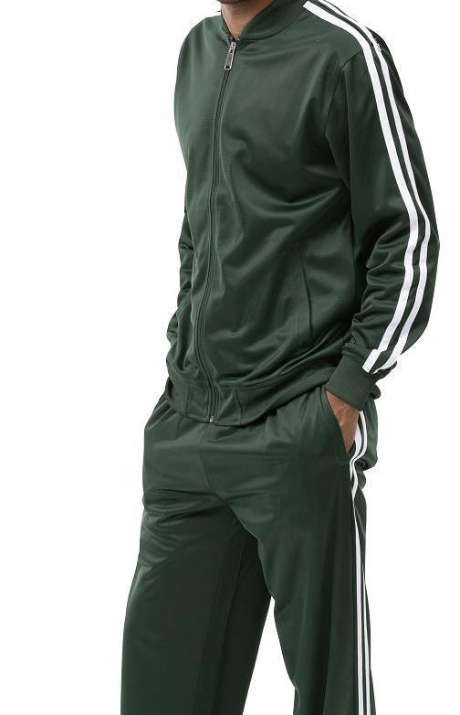 Green tracksuit with white stripes on a white background