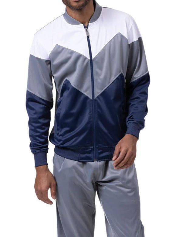 Men's Track Suit Chevron Design in Gray & Navy